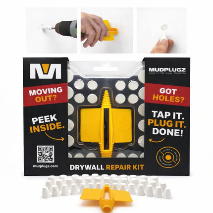 FIX Drywall Anchor Holes Fast - MudPlugz Drywall Hole Repair Kit - No Mesh - No Spackle - Professional Small Hole Wall Patch Kit - 36 Plugs - Reusable Prep Tool - Quick and Easy
