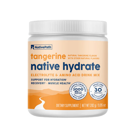 NativePath Hydrate, Zero Sugar, Electrolytes Powder with BCAAs, Tangerine Hydration, Keto & Paleo Friendly, 30 Servings