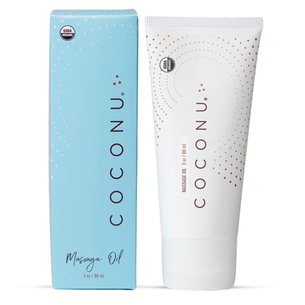 Coconu Organic Coconut Massage Oil for Couples - Edible Body Oil Safe for Sensitive Skin | Date Night Massage | Unscented | USDA Certified Organic | Made in USA | 3 oz