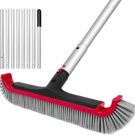 Swimming Pool Brush with Pole - 17.5" Wall Brush with 10FT Adjustable Aluminum Pole, Nylon Bristles, Curved Ends, EZ Clip Handle, Pool Brush for Cleaning Walls, Tiles & Floors