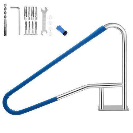 GarveeLife Pool Handrail, 55"x32" Pool Railings for Inground Pools, Swimming Pool Safety Handrails 375lbs Load Capacity, 304 Stainless Steel Pool Stair Rail with Grip Cover, Quick Mount Base Plate