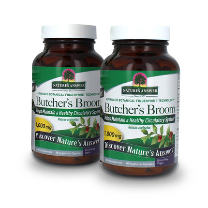 Nature's Answer Butcher's Broom Root Supplement Capsules 90 Count | Promotes Blood Circulation | Vegan | Gluten-Free | Pack of 2