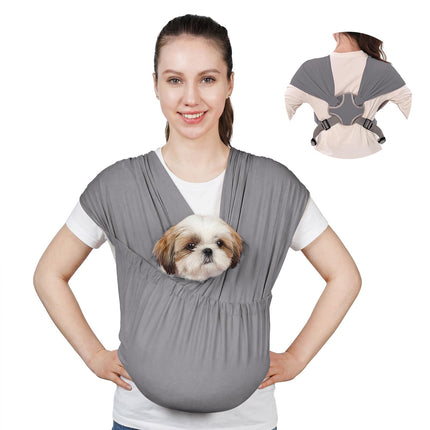 Supet Dog Sling Carrier for Small Pets, Hands Free Front Cat Sling, Reducing Back Neck Pain Anti-Anxiety, Adjustable Soft Carrying (Grey, Plus)