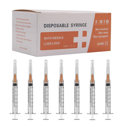 23 Gauge 1 inch Needle with Syringe(30 Pack), 3ml Luer Lock Syringes with Needle, Individual Package