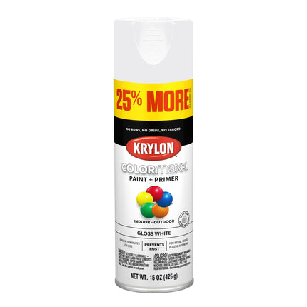 Krylon K85545007 COLORmaxx Spray Paint and Primer for Indoor/Outdoor Use, 15 Ounce, Gloss White