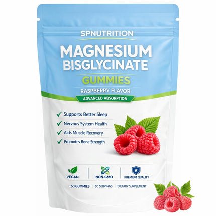 BELANO Spnutrition Magnesium Bisglycinate Gummies, 400mg per Serving, with Magnesium Bisglycinate Chelate, Sea Salt, Raspberry Fruit Powder, Strengthen Bones, Everyday Wellness, 60 Gummies