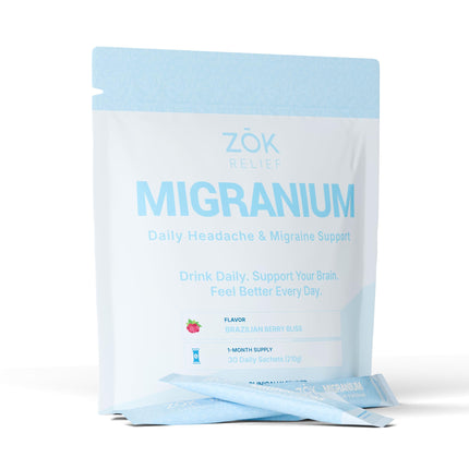 Migranium Daily Nervous System Support Formula for Head Tension, Stress & Energy, Calm Focus + Cellular Wellness Drink, 400mg of Pure Magnesium Glycinate + 9 Key Neuronutrients, 30 Travel Sachets