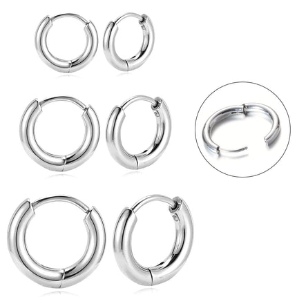BLISI 3 Pairs ASTM F136 Titanium Silver Hoop Earrings 8mm/10mm/12mm Thick Lightweight Huggie Hoops Earrings for Women Hypoallergenic Sleeper Earrings for Sensitive Ears