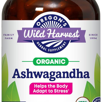 Oregon's Wild Harvest Organic Ashwagandha Non-GMO Herbal Supplements for Stress Relief, Immune Support, Balanced Energy Levels & Mood Support, 180 Count