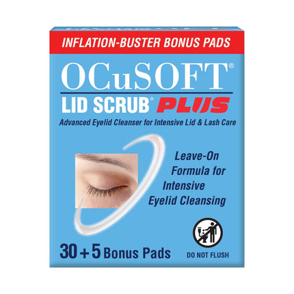 OCuSOFT Lid Scrub PLUS Inflation Buster, Pre-Moistened Pads, 30+5 Count