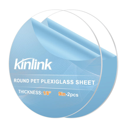 KINLINK 9in Plexiglass Sheets 1/8 inch Thick, 3mm Clear Circle PET Plastic Sheet for DIY Project, Craft, Cake Disk, Table top, Acrylic Sign and Wedding Invitation 2 Pack