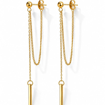 Dainty 18K Gold Plated Chain Earrings for Women - Long Threader Earring with Hypoallergenic Bar Drop Dangle Design, Elegant Line Dangly Jewelry Gift