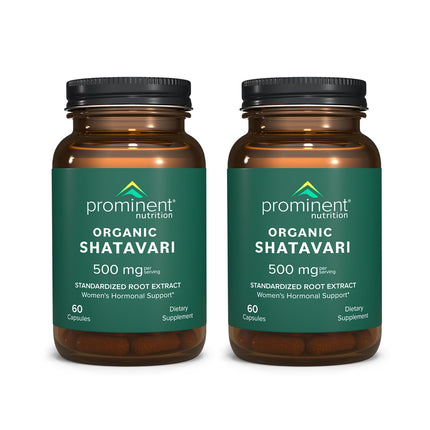 Prominent Nutrition Organic Shatavari Capsules, Hormone Support for Women, 500 mg, 60 Count, Standardized Root Extract Formulated for Women’s Health - 2 Pack