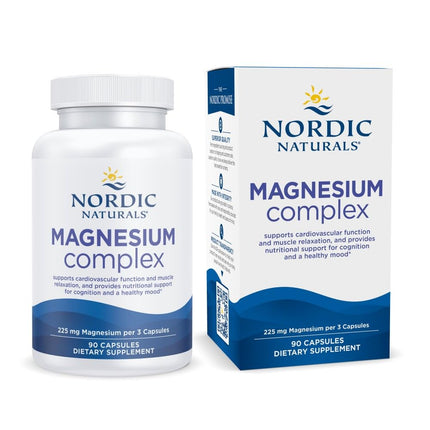 Nordic Naturals Magnesium Complex - 90 Capsules - 225 mg Magnesium - Brain & Heart Health, Mood, Energy, & Muscle Relaxation - Non-GMO, Vegan - 30 Servings