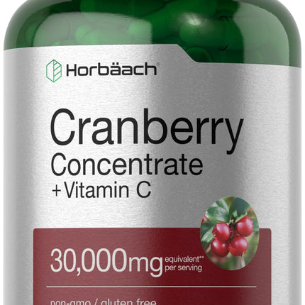 Horbäach Cranberry Concentrate Extract Pills + Vitamin C | 120 Capsules | Supplement for Women and Men | Triple Strength Ultimate Potency Formula | Non-GMO and Gluten Free