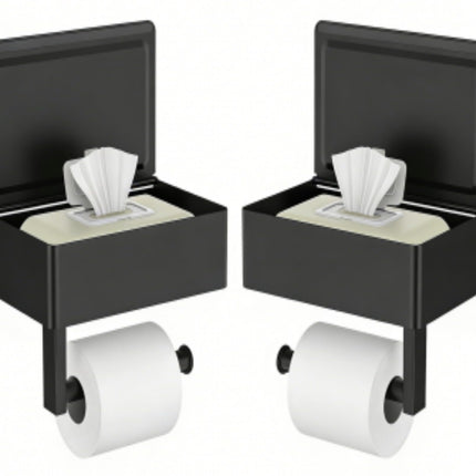 FORIOUS Toilet Paper Holder with Shelf, Wall-Mounted Modern Wipes Dispenser