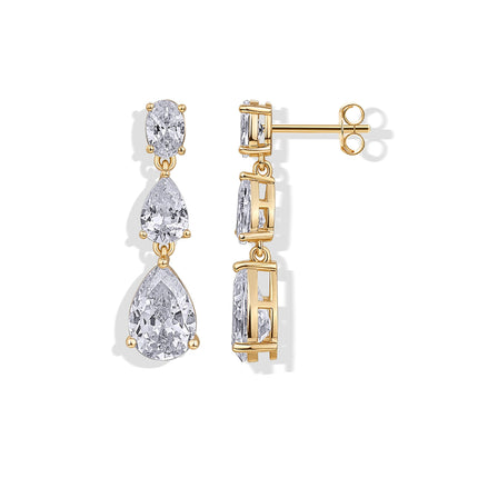 PAVOI Diamond Triple Drop Earrings for Women, 14K Gold Plated, Yellow Gold