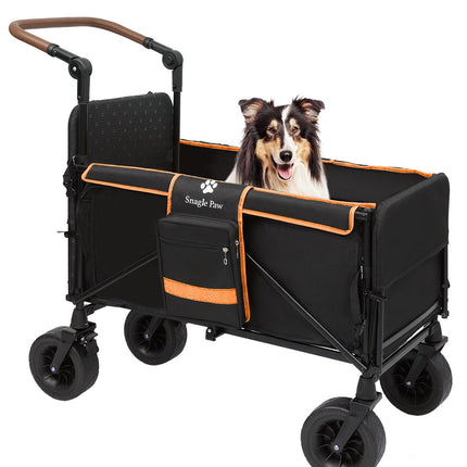 Snagle Paw Dog Wagon for Medium Large Dogs up to 200lbs | All Terrain Foldable Large Pet Stroller with Ramp & Tailgate (Extra Space), Dog Wagon Cart Adjustable Handle & One-Step Brake