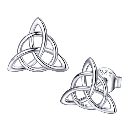 ChicSilver Sterling Silver Stud Earrings for Women Hypoallergenic Celtic Earrings Vintage Triquetra Triangle Studs Earrings Dainty Small Irish Jewelry for Women