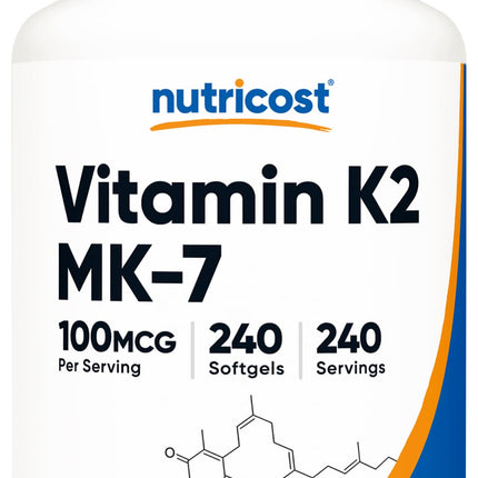 Nutricost Vitamin K2 MK-7 100 mcg, 240 Softgels, Gluten Free, GMO-Free