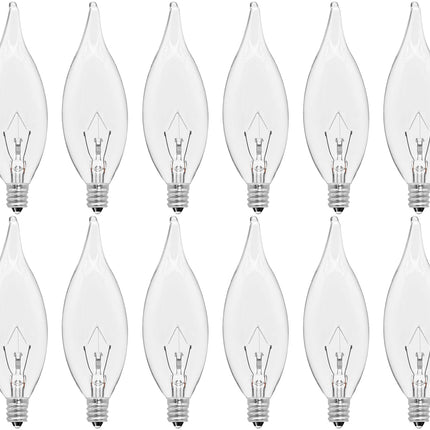 CYLYT 12-Pack E12 Candle Light Bulbs 40W Warm White 2500K, 380 Lumen Dimmable Chandelier Light Bulbs for Ceiling Fan, Pendants or Outdoor, CA10 Clear Candelabra Base Bulbs