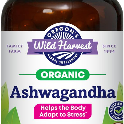Oregon's Wild Harvest Certified Organic Ashwagandha Herbal Vegan Capsules, 1200 MGS, 90 Count