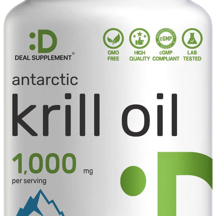 DEAL SUPPLEMENT Antarctic Krill Oil, 1,000mg Per Serving, 240 Softgels – Mercury Free, No Fishy Taste – Rich in Omega-3s, EPA, DHA, Astaxanthin, & Phospholipids – Non-GMO, No Gluten