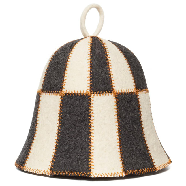 ASKOLD Wool Sauna Hat Checkered - Wool Banya Hat Sauna Cap for Men - Sauna Cap for Women to Protect Hair Grey and White