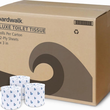 Boardwalk 2-Ply Bathroom Toilet Paper Tissue, Septic Safe, 500 Sheets/Roll, Bulk Quantity 96 Rolls/Carton, 4" x 3", White