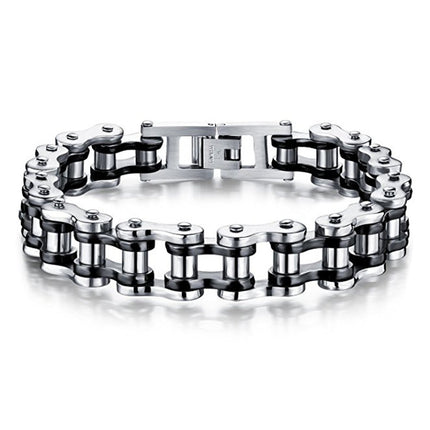 Feraco Mens Bikers Bracelet Stainless Steel Motorcycle Bike Chain Bracelets 8.4 Inch, Black&Silver