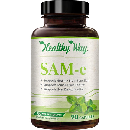 Healthy Way 500mg SAM-e Supplement - High Strength 500mg S-Adenosyl-L-Methionine Capsules for Joint Brain Liver and Mood Support - Non-GMO High Absorption Same Supplement (90 Servings)