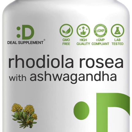 DEAL SUPPLEMENT Rhodiola Rosea with Ashwagandha, 240 Veggie Capsules – Rhodiola Rosea Supplement – Rhodiola & Ashwagandha Blend – Non-GMO