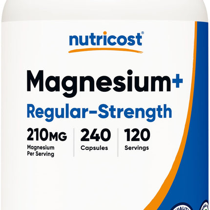 Nutricost Magnesium+ Regular Strength (210mg, 240 Capsules) - 120 Servings, Made with Magnesium Glycinate and Oxide, Non-GMO, Gluten Free and Vegan Friendly