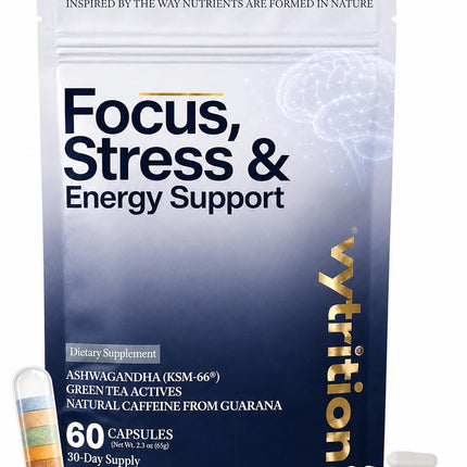Vytrition Focus, Brain & Energy Supplement, 60 Count — Green Tea L-Theanine 200mg + Natural Caffeine 100mg — Calm Focus, Mental Clarity, No-Crash Energy — Vegan, Methylated B-Vitamins, Lab-Tested