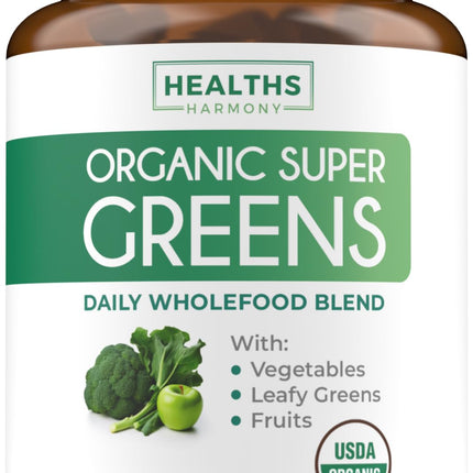USDA Organic Super Greens Supplement - Organic Greens Fruits and Vegetable Supplement for Adults with 28 Superfood Complex with Superfruits Roots Herbs & More - Vegan & Non-GMO (Up to 3 Month Supply)