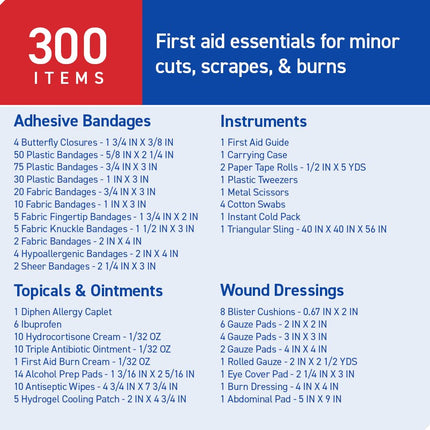 Care Science First Aid Kit All Purpose, 300 Pieces | Professional Use for Travel, Work, School, Home, Car, Survival, Camping, Hiking, and More
