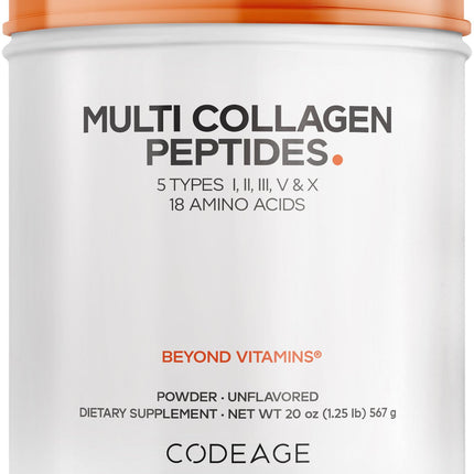 Codeage Multi Collagen Protein Powder Peptides, Hydrolyzed Collagen for Women & Men, Collagen Supplements, Grass Fed Bone Broth, 2-Month Supply, Unflavored, Type 1, 2, 3, 5 & 10, Non-GMO - 20 OZ