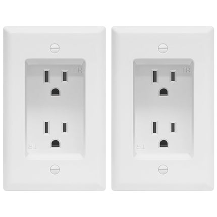 TOPGREENER Recessed Duplex Receptacle Outlet, Tamper-Resistant, Size 1-Gang 4.48" x 2.76", 15A 125V, TG15RD31-2PCS, White, 2 Pack