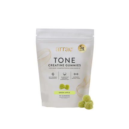 Arrae Tone Gummies – Creatine Monohydrate 5g for Women – Support Lean Muscle, Strength & Recovery – Sour Green Apple Flavor – 90 Count