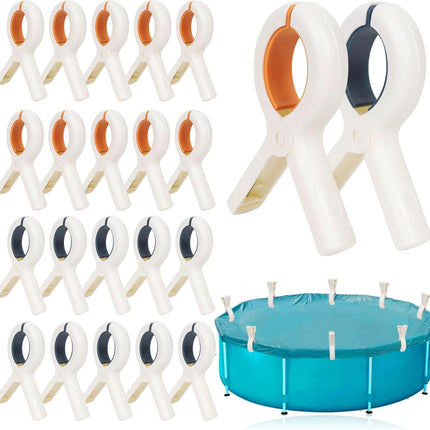Above Ground Pool Cover Clips - 20 Pcs 5.1 Inch Pool Cover Spring Clamps, Large Heavy-Duty Swimming Pool Cover Clip Holder, Plastic Winter Above Ground Pool Cover Fasteners for Towel Beach Chair
