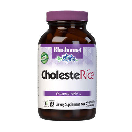 Bluebonnet Nutrition CholesteRice Vegetable Capsules, Red Yeast Rice, Plant Sterols, Pantethine, CoQ10, Policosanol, Vegan, Vegetarian, Non GMO, Gluten Free, Milk Free, SOY-FREE, 90 Vegetable Capsules