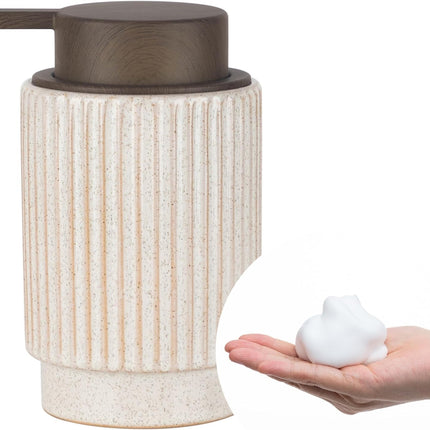 Foaming Soap Dispenser, Wood-Grain Plastic Soap Dispenser, 10 oz Refillable Bottle for Liquid Soap - Kitchen, Sink, Bathroom(Foaming)