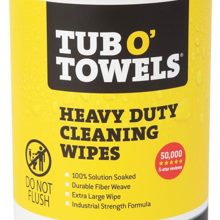 Tub O' Towels Heavy-Duty Multi-Surface Cleaning Wipes – Extra-Large 10" x 12", 90-Count Canister – Removes Grease, Tar, Ink & Tough Stains – Safe for Home, Auto, Garage & More