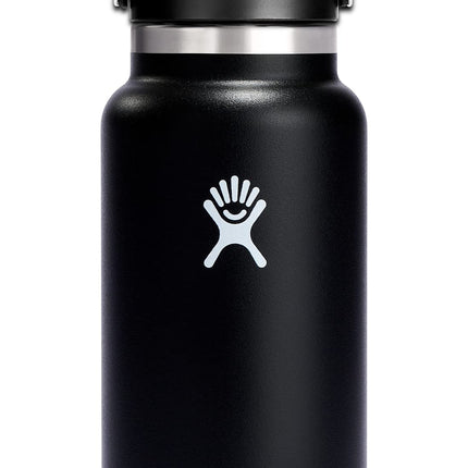 Hydro Flask Water Bottle - Insulated Stainless Steel - Wide Mouth Flex Lid, Non Spill, Leakproof and Refillable in 32 Oz Black