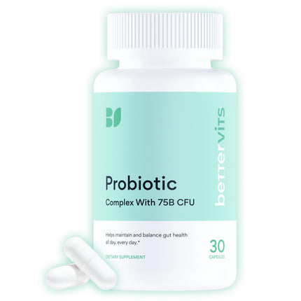 Bettervits Probiotics for Women & Men – 75 Billion CFU | Digestive Health and Gut Support Prebiotic | 14 Clinically Studied Strains with Vitamin B12, Lactobacillus and Inulin Fiber | 30 Capsules