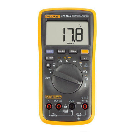 Fluke 17B+ Digital Multimeter, for Electrical Applications, Measures AC/DC Voltage 1000V, Current Measurements to 10A, Resistance, Continuity, Diode, Capacitance, Frequency, and Temperature Testing