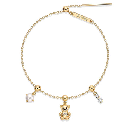 PAVOI Pearl Chain Bracelet Set, 14K Gold Plated, Yellow Gold, Pearl
