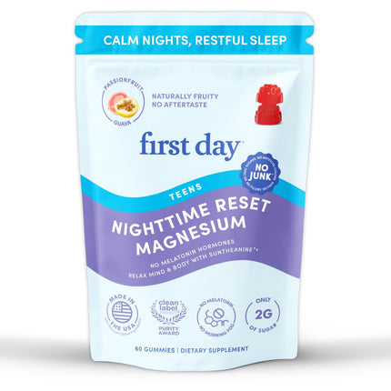 First Day Teens’ Nighttime Reset Calming Magnesium Gummies – Sleep Aid Supports Peaceful Rest, Balanced Mood & Energy – Supplement with Magnesium Citrate, Affron & No Melatonin – 30-Day Supply