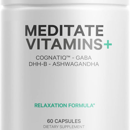 Codeage Meditate Vitamins+ Supplement - CognatiQ, DHH-B, GABA, Ashwagandha, Organic Mushrooms, Blueberries - BDNF Brain Pills and Neuroprotein - Vegan, Non-GMO, Gluten-Free - 60 Capsules