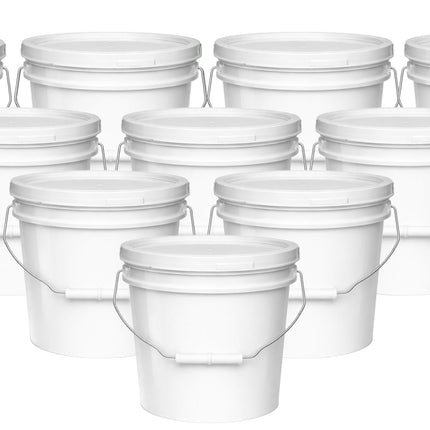 MKS Plastics 2-Gallon Bucket with Airtight Lid – Made in USA, Food Grade BPA Free Plastic, Heavy Duty Multi-Use, Metal Handle with Grip, Stackable Storage – White, 10 Pack
